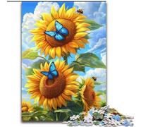 Adult Puzzles 1000 Pieces Sunflower Butterfly, Stress Relief with Fully Interlocking Randomly Shaped Pieces for And 14 Years Old (Size 26x38cm)