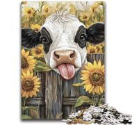 Adult Puzzles 1000 Pieces Sunflower Cow for 14+ Unique Challenge Game Family Games Christmas Birthday Gifts 50x75cm