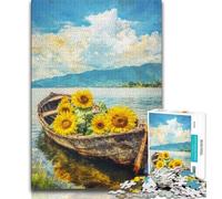 Adult Puzzles 1000 Pieces Sunflowers on The Boat 1000 Piece Puzzle,Stress Reliever Staycation Kill Time Parent-child Interaction 26x38cm