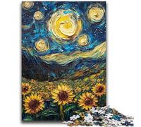 Adult Puzzles 1000 Pieces Sunflowers Under The Starry Sky 1000 Piece Jigsaw,Stress Reliever Difficult Challenge Unique Home Decor And Gifts (38x26cm)