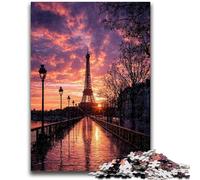 Adult Puzzles 1000 Pieces Sunset Eiffel 1000 Piece Puzzle,Stress Reliever Staycation Kill Time Parent-child Interaction (38x26cm)