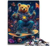 Adult Puzzles 1000 Pieces Teddy Bear Skateboarding Puzzles for Teenagers,Educational Games Home Decoration Birthday Present, Gifts, Wall Art (38x26cm)