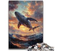Adult Puzzles 1000 Pieces Whales Jumping at Sunset Puzzles for Teenagers,Educational Games Home Decoration Birthday Present, Gifts, Wall Art (38x26cm)