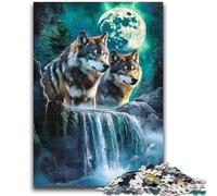 Adult Puzzles 1000 Pieces Wolf Under The Moon Stress Reliever Staycation Kill Time Perfect Decoration for Age 14+ 50x75cm
