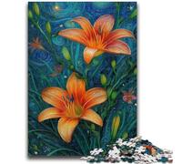 Adult Puzzles 1000 Pieces Yellow Lilies in The Night Sky Stress Reliever Staycation Kill Time Perfect Decoration for Age 14+ 26x38cm