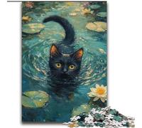 Adult Puzzles 2000 Pieces Black Cat in The Pond Stress Reliever Staycation Kill Time Perfect Decoration for Age 14+ 70x100cm