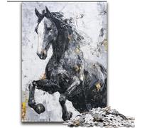 Adult Puzzles 2000 Pieces Black Golden Horse Challenging Game And Family Play with Fully Interlocking Randomly Shaped Pieces 70x100cm