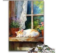 Adult Puzzles 2000 Pieces Cat on The Window Stress Reliever Staycation Kill Time Perfect Decoration for Age 14+ 70x100cm