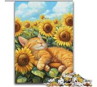 Adult Puzzles 2000 Pieces Cat Sleeping in Sunflower Field Stress Reliever Staycation Kill Time Perfect Decoration for Age 14+ 70x100cm