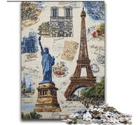 Adult Puzzles 2000 Pieces Paris Stamp Collage Learning Educational Toys Family Games Enhance Love between Couples 70x100cm