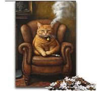 Adult Puzzles 2000 Pieces Smoking Cat Stress Reliever Staycation Kill Time Perfect Decoration for Age 14+ 70x100cm