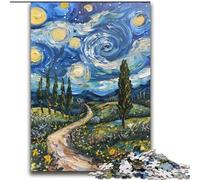 Adult Puzzles 2000 Pieces Starry Night Van Gogh Challenging To Complete But Fun And Humorous with Matching Poster And Trivia Sheet 70x100cm
