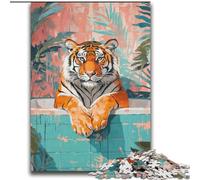 Adult Puzzles 2000 Pieces Tiger in The Bathroom Challenging Game And Family Play with Fully Interlocking Randomly Shaped Pieces 70x100cm