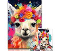 Adult Puzzles Alpaca Wearing Flowers Jigsaw Puzzles for Teenagers 1000 Pieces,Challenging Game for The Whole for Women, Gifts for Men 26x38cm