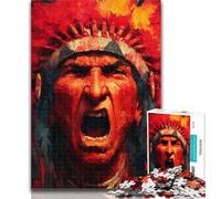 Adult Puzzles Angry Native American Jigsaw Puzzles for Adults,Brain Teaser Game Wall Decoration Unique Birthday And Xmas Gifts 50x75cm