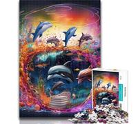 Adult Puzzles Art Dolphin Jigsaw Puzzles for Teenagers,Family Game Stress Reliever Difficult Challenge Secret Santa Gifts 75x50cm