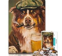 Adult Puzzles Australian Shepherd Dog Smoking Puzzles for Adults Teens 1000 Pieces,Challenging Game for The Whole for Women, Gifts for Men 50x75cm