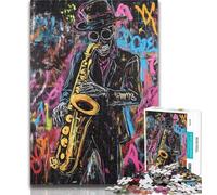 Adult Puzzles Basquiat-style Saxophone Player 1000 Pieces Jigsaw Puzzles for Adults And Teens,Vibrant And Unique Design Relaxing & Challenging Puzzle Experience 50x75cm