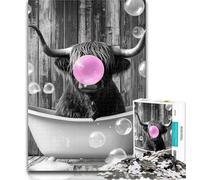 Adult Puzzles Bathroom Highland Cow Puzzles 1000 Pieces for Adults,Decompressing Intellectual Educational Toy Birthday Present, Gifts 50x75cm