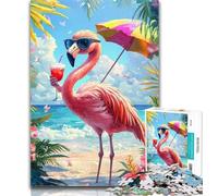 Adult Puzzles Beach Flamingo Jigsaw Puzzle 1000 Pieces for Adults,Educational Game for Birthday, Chrismas for Ages 14+ 50x75cm