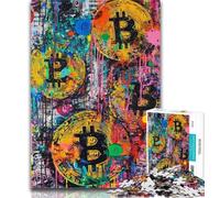 Adult Puzzles Bitcoin Graffiti Jigsaw Puzzles for Adults,Brain Teaser Game Wall Decoration Unique Birthday And Xmas Gifts 50x75cm