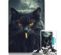 Adult Puzzles Black Cat Smoking Jigsaw Puzzles for Teenagers 1000 Pieces,Challenging Game for The Whole for Women, Gifts for Men 75x50cm