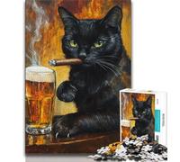 Adult Puzzles Black Cat Smoking Jigsaws Puzzles 1000 Pieces for Adults Gifts,Family Entertainment Toys Is Ideal As A Gift for The Whole Family (26x38cm)