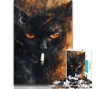 Adult Puzzles Black Cat Smoking Puzzles for Teenagers 1000 Pieces,Brain Teaser Game Wall Decoration Unique Birthday And Xmas Gifts (50x75cm)