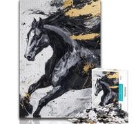 Adult Puzzles Black Golden Horse Jigsaw Puzzles 1000 Pieces for Adults Teens,Artists Collection, Fine Art for Age 14 Years Up (26x38cm)