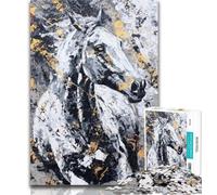 Adult Puzzles Black Golden Horse Jigsaw Puzzles 1000 Pieces for Adults Teens,Relax Games Is Ideal As A Gift for The Whole Family 50x75cm