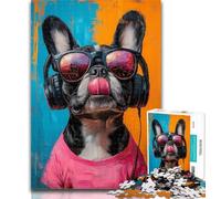Adult Puzzles Bulldog Listening to Music 1000 Pieces Jigsaw Puzzles For Teens And Adults,gifts for Friends And Family for Age 14 Years Up 26x38cm