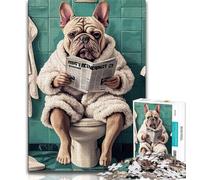 Adult Puzzles Bulldog on The Toilet Jigsaw Puzzles for Teenagers,Family Game Stress Reliever Difficult Challenge Secret Santa Gifts (50x75cm)