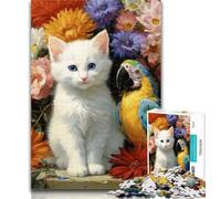 Adult Puzzles Cat And Parrot Jigsaw Puzzles 1000 Pieces for Adults Teens,Artists Collection, Fine Art for Age 14 Years Up 50x75cm