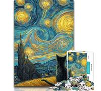 Adult Puzzles Cat Under The Starry Sky Adult Jigsaws 1000 Pieces Difficult,Charcoal Art Staycation Kill Time for Home Decoration 26x38cm