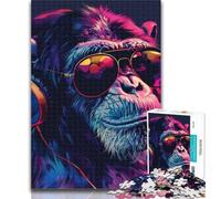 Adult Puzzles Chimpanzee Wearing Sunglasses 1000 Piece Jigsaw Puzzles for Teenagers,Train Your Brain And Hands Birthday Present, Gifts 75x50cm
