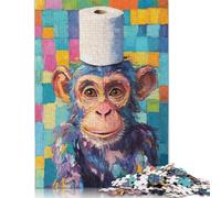 Adult Puzzles Chimpanzee with Toilet Paper Hat Wooden Puzzle for Adults And Teenager for Adults Teenagers Age 12+ 1000pcs (75x50cm)