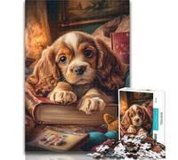 Adult Puzzles Cocker Spaniel Reading 1000 Pieces Jigsaw Puzzles for Adults And Teens,Challenging Difficult with Fully Interlocking Randomly Shaped Pieces 26x38cm