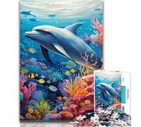 Adult Puzzles Colorful Art Dolphin Jigsaw Puzzles for Teenagers 1000 Pieces,Challenging Game for The Whole for Women, Gifts for Men 75x50cm