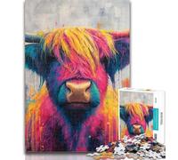 Adult Puzzles Colorful Highland Cow Puzzles for Teenagers 1000 Pieces,Brain Teaser Game Wall Decoration Unique Birthday And Xmas Gifts 26x38cm