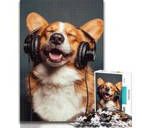 Adult Puzzles Corgi Wearing Headphones Jigsaw Puzzles 1000 Pieces for Adults Teens,Artistic Wall Decor & Birthday Gift Idea for Friends, Home Office 26x38cm