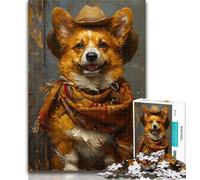 Adult Puzzles Cowboy Corgi Adult Jigsaws 1000 Pieces Difficult,with Fully Interlocking Randomly Shaped Pieces for And 14 Years Old 50x75cm