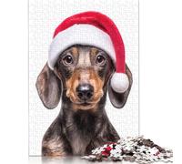 Adult Puzzles Dachshund Dog with Santa Hat Wooden Puzzle for Adults And Teenager for Adults Teenagers Age 12+ 1000pcs (75x50cm)