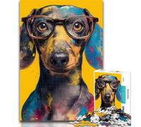 Adult Puzzles Dachshund Wearing Glasses 1000 Piece Jigsaw Puzzles for Teenagers Gifts,Artists Collection, Fine Art for Age 14 Years Up 26x38cm