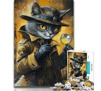 Adult Puzzles Detective Cat 1000 Pieces Jigsaw Puzzles For Teens And Adults,Fully Interlocking & Randomly Shaped Pieces 50x75cm
