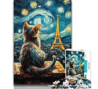 Adult Puzzles Eiffel Cat 1000 Pieces Jigsaw Puzzles For Teens And Adults,Fully Interlocking & Randomly Shaped Pieces 26x38cm