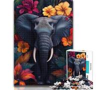 Adult Puzzles Elephant Flowers 1000 Pieces Jigsaw Puzzles for Adults And Teens,for Educational Game Challenge Toy Artists Collection, Fine Art 50x75cm