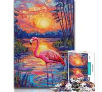 Adult Puzzles Flamingo by Water Sunset Adult Jigsaws 1000 Pieces Difficult,with Fully Interlocking Randomly Shaped Pieces for And 14 Years Old 50x75cm
