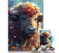 Adult Puzzles Flowers And Bison Jigsaw Puzzles for Adults 1000 Piece,Stress Reliever Difficult Challenge Unique Home Decor And Gifts 26x38cm