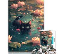 Adult Puzzles Flowers And Black Cat Jigsaw Puzzles 1000 Pieces for Adults Teens,Artistic Wall Decor & Birthday Gift Idea for Friends, Home Office 50x75cm