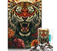 Adult Puzzles Flowers And Tigers Jigsaw Puzzles 1000 Pieces for Adults Teens,Artists Collection, Fine Art for Age 14 Years Up (50x75cm)